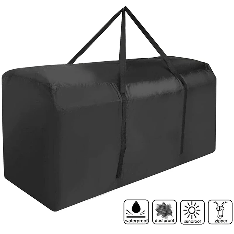 Solid Black Large Waterproof Storage Handbag for Garden Furniture Cushions Outdoor Storage with Handle