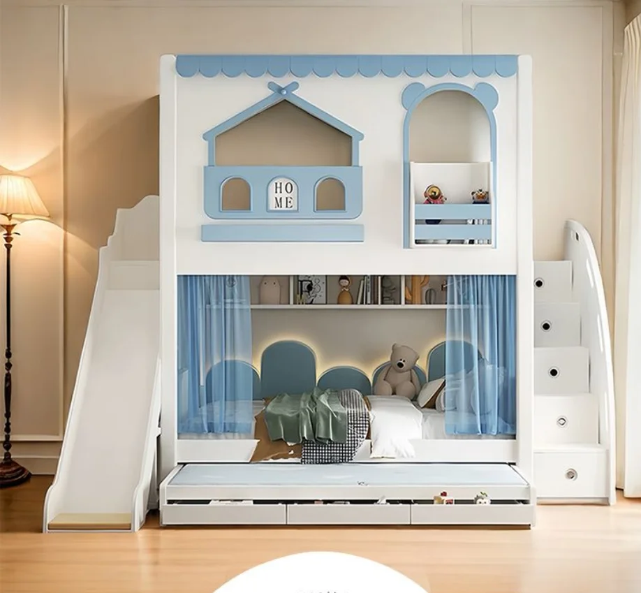 #Children's Wooden Bunk Bed Double Decker Modern Design Bedroom Use Girls' Boys' Princess High/Low Two-Layer Parent-Child Bed