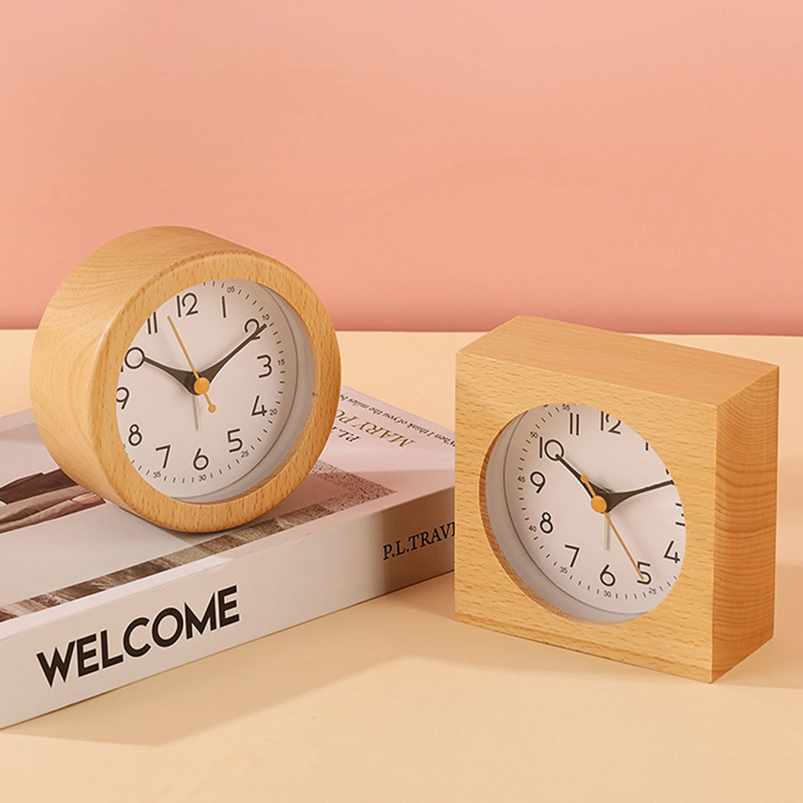 Simple Wooden Analog Alarm Clock Silents Alarm Clock Easy-To-Read Design With Gentle Night Light For Office Bedroom Bedside