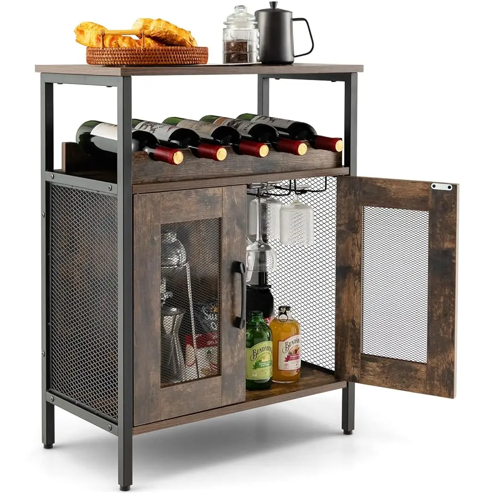 

Wine Bar Cabinet, Home Liquor Cabinet With Removable Wine Ra And Glass Holder, Coffee Bar Cabinet With Storage, Industrial
