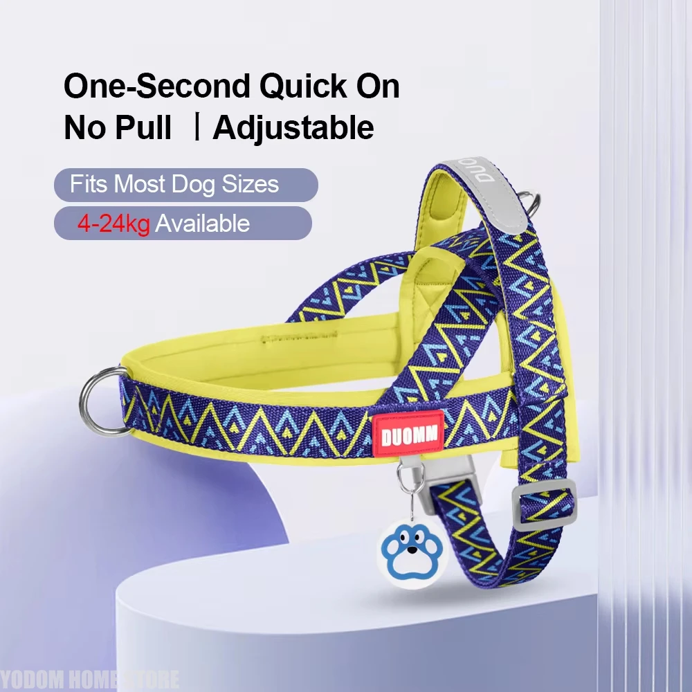No Pull Dog Harness - สายรัดอกสุนัขขนาดเล็ก-กลาง แบบเสื้อคลุม ลายเรขาคณิต แฟชั่นสำหรับเดินเล่นกลางแจ้ง ป้องกันการดึง ฝึกสุนัข
