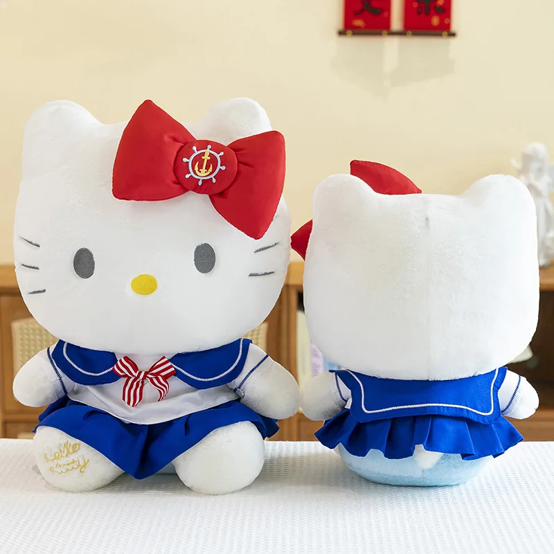65cm Sanrio Kawaii Hello Kitty Plush Toy Big Size Stuffed Doll for Kids Birthday Xmas Gift Cute Navy Series KT Doll Gift Girls