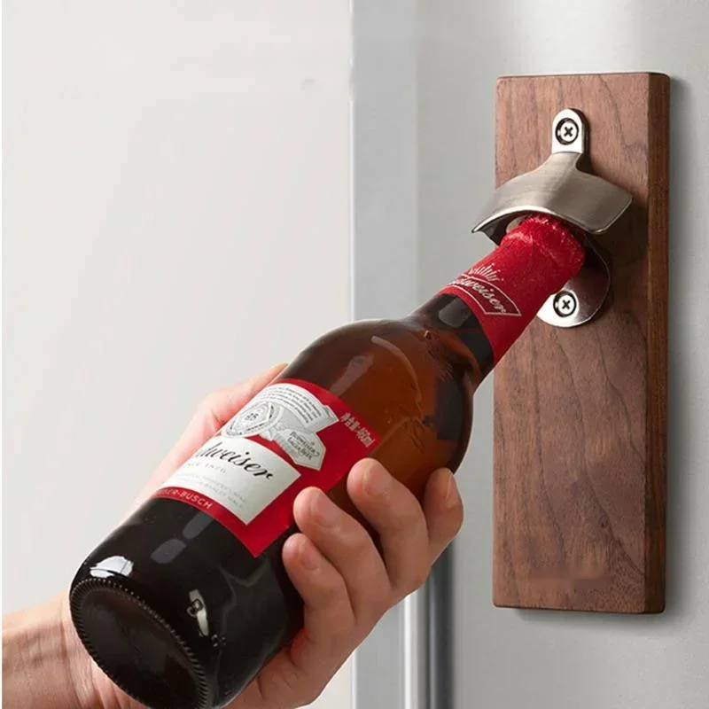 Black Walnut Magnetic Bottle Opener Refrigerator Paste Creative Solid Wood Labor Saving Paste To The Wall To Open A Boy Gift