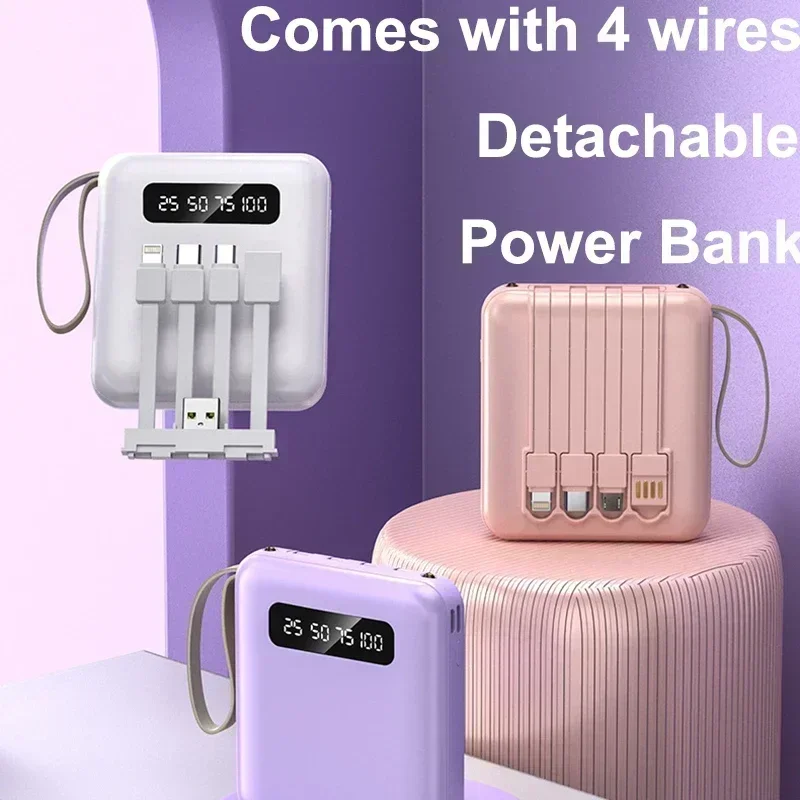 20000mAh Digital Display Power Bank Comes with 4 Wires Large Capacity PoverBank Mobile Phone External Battery for Iphone Xiaomi