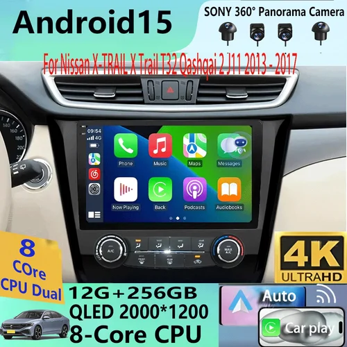 Android 15 Carplay Auto Radio de coche para Nissan x-trail Xtrail 3 T32 2013 - 2017 GPS reproductor de vídeo Multimedia estéreo WIFI + 4G BT DSP