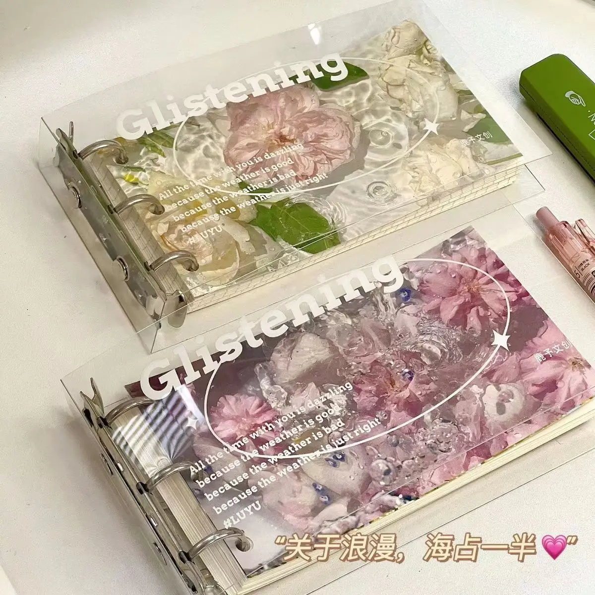 1Pc INS Aesthetic Flower Waterwave Loose-leaf Notebook Mini Portable Pocket Girl Notepad Natural Beauty Series Travel Planner