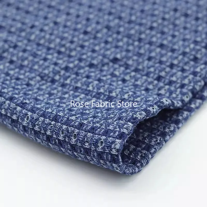1 Meter Textured Jeans Fabric Imitation Tweed Small Jacquard Indigo Blue DEnim Fabric DIY Sewing Coat Blazer Bags Tissus Telas
