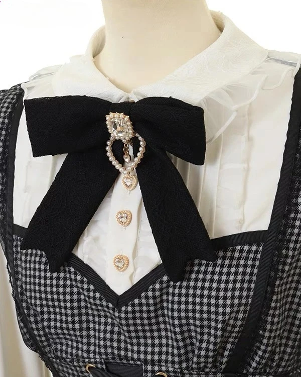 

Sweet Girl Lolita Dress Two-piece Set Liz Japanese Style High Waist Top Ruffle Edge Mesh Long Sleeve Dress Shorts Two Pieces Set