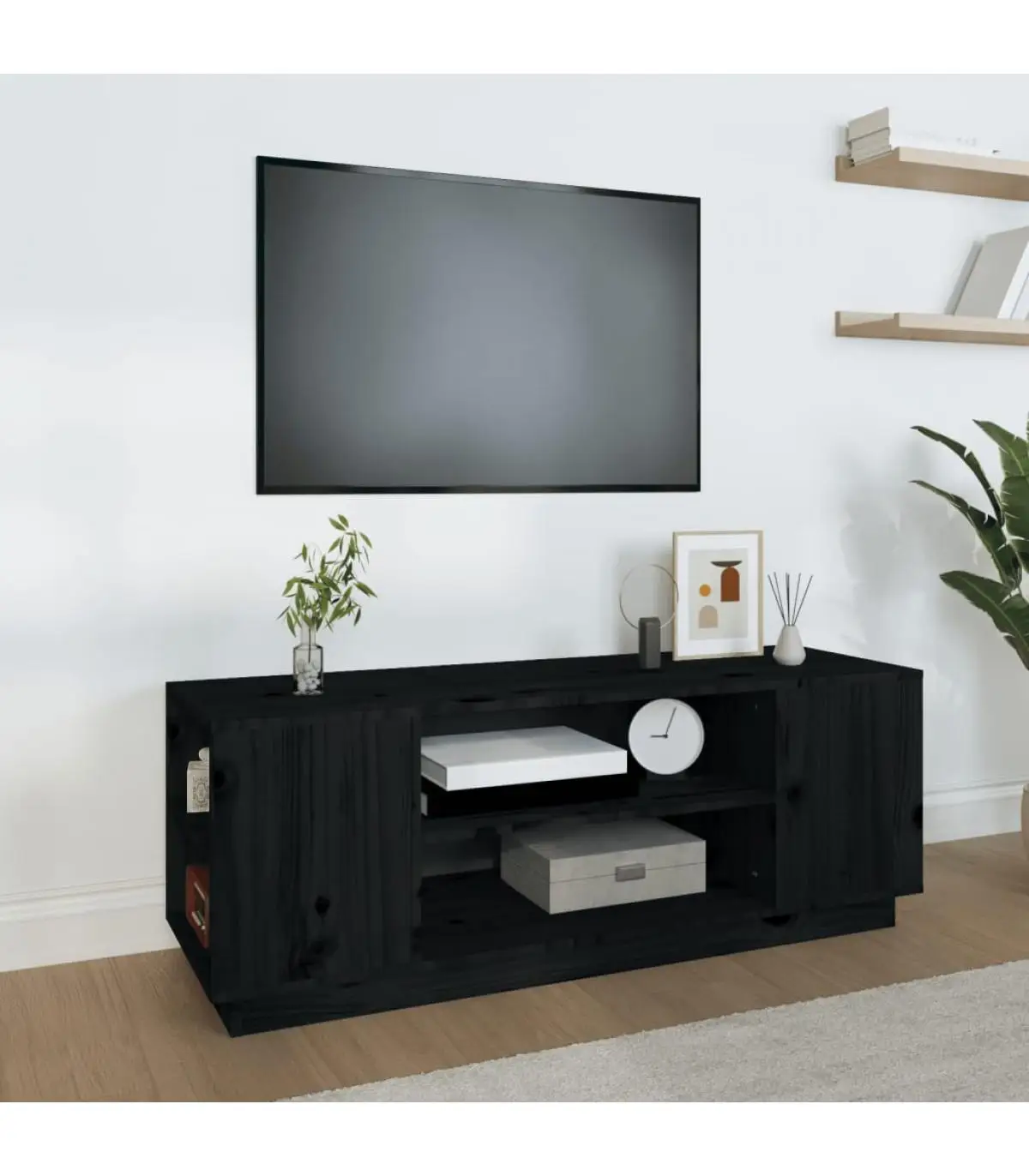 Furniture TV furniture solid pine wood Black 110x35x40,5 cm