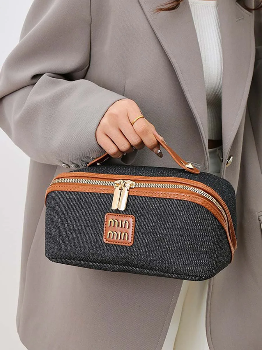 New high-end denim cosmetic bag - portable large-capacity travel cosmetic storage bag for women. Order genuine leather dog bag