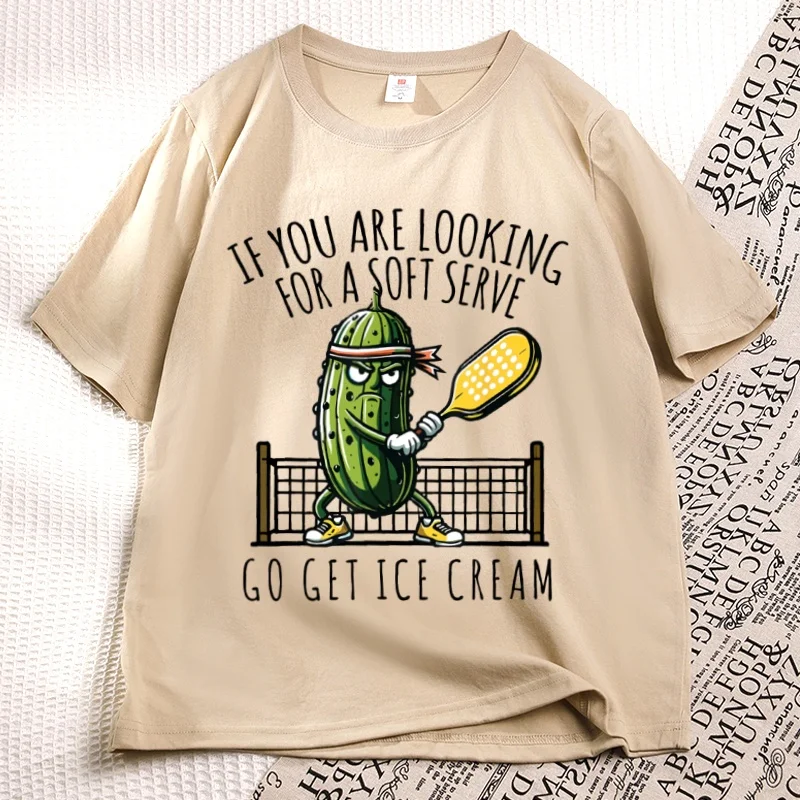 Soft Serve Pickleball Joke T-Shirt Women Funny Angry Pickle Fan Game Day Tee Casual Short Sleeve Round Neck Tshirt Clothing