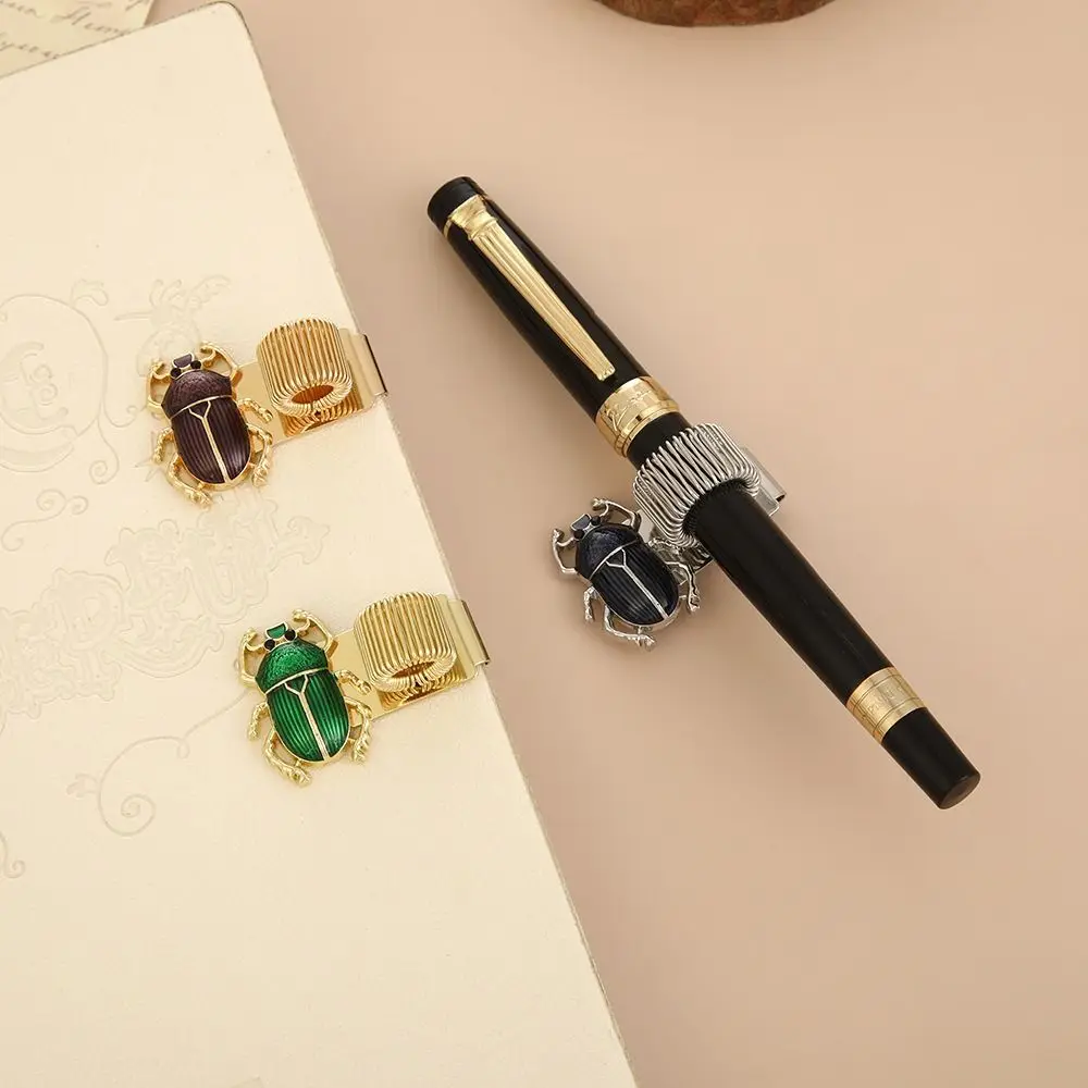 Portable Metal Scarab Beetle Pen Clip Elastic with Pen Loop Pen Holder Scarab Beetle Pen Clip Journals & Notebook view 2