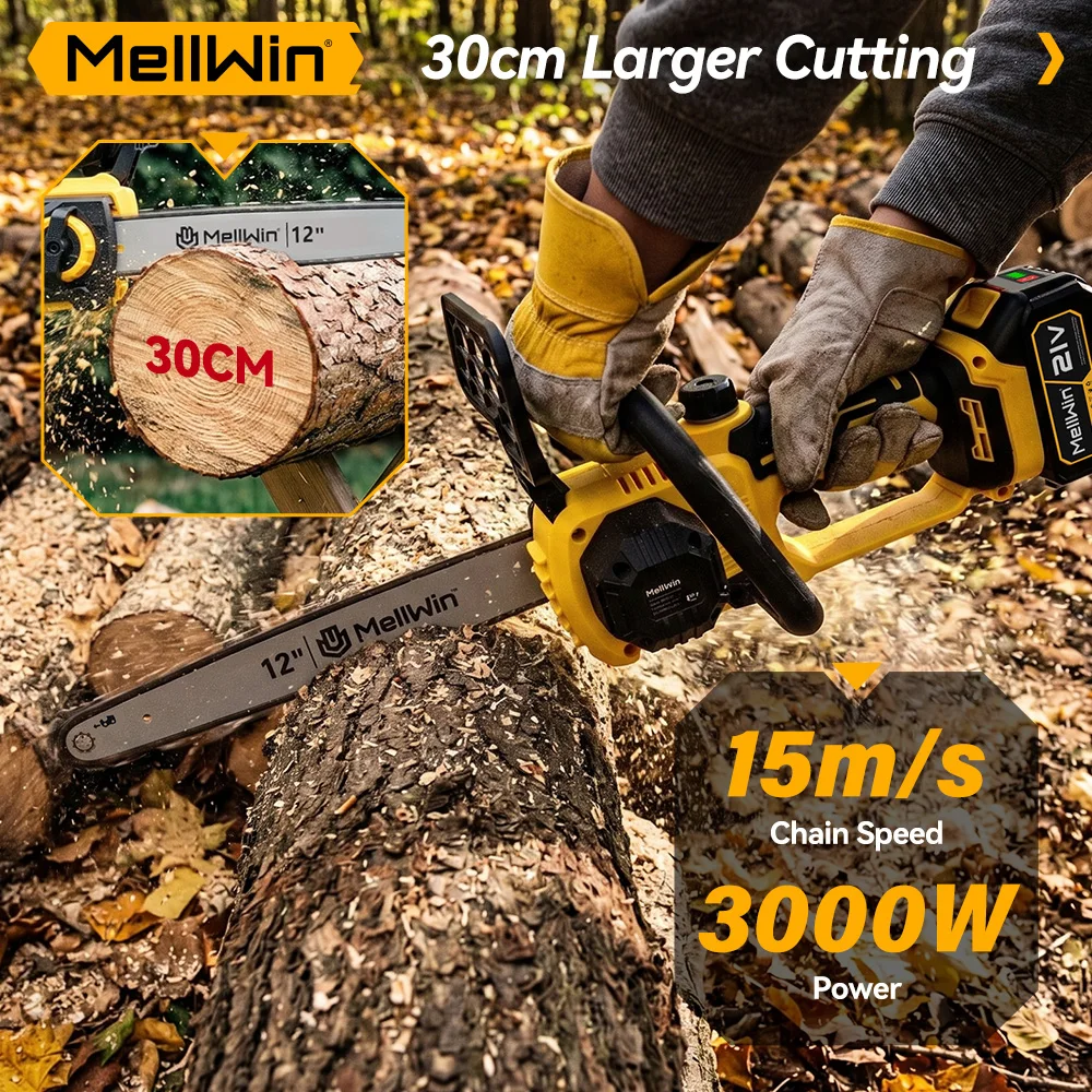 MELLWIN Electric Chain Saw 12 Inch Brushless High Speed Portable Chainsaw Wood Cutting Logging Saw Tool for Makita 18V Battery Pin - Image 5