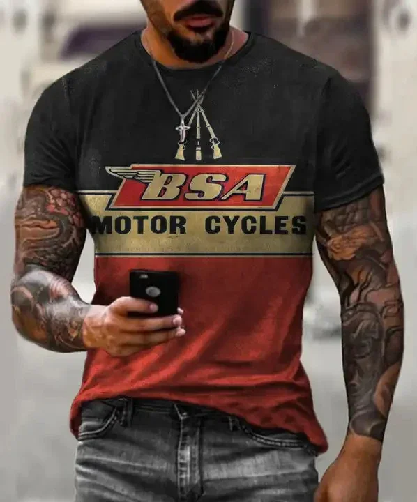 Retro Men's T-shirt Motorcycle Pattern T-shirt 3D Printed Oversized Men's Short Sleeved Casual Outdoor Fashion Men's Clothing