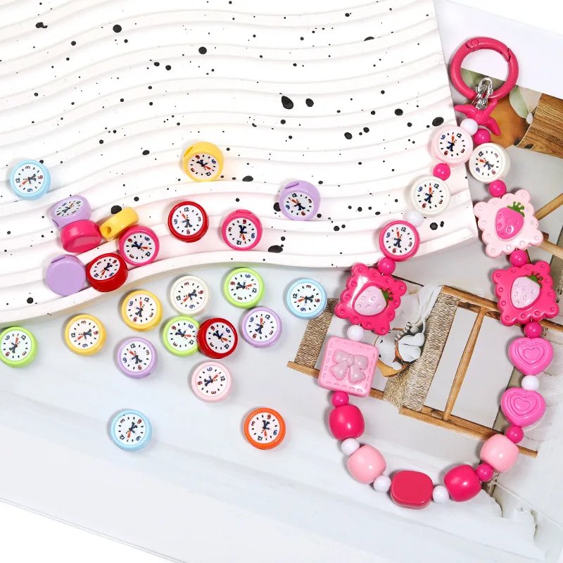 100pcs 14mm Colorful Simulation Clock Flat Coin Round Shape Jewelry Acrylic Beds Fit Ornament Accessories Material Craft Making