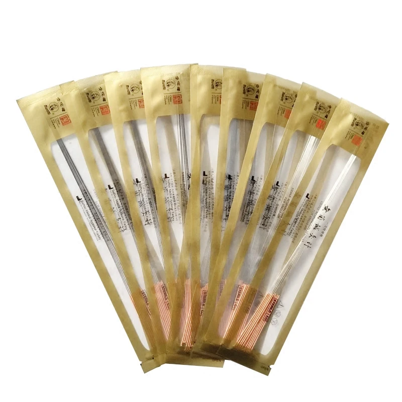 20pcs 0.30/35/40*100/125/150mm long needles body elongated Awn needls disposable sterile Copper Handle acupuncture needle