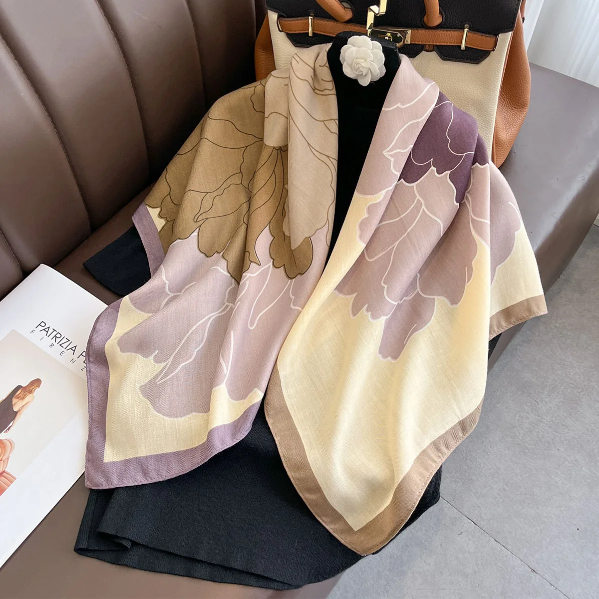 

Квадратный платок 90*90 см с ретро-принтом, весенне-летний, женский, из искусственного шелка, бандана, роскошная пляжная шаль, элегантный хиджаб