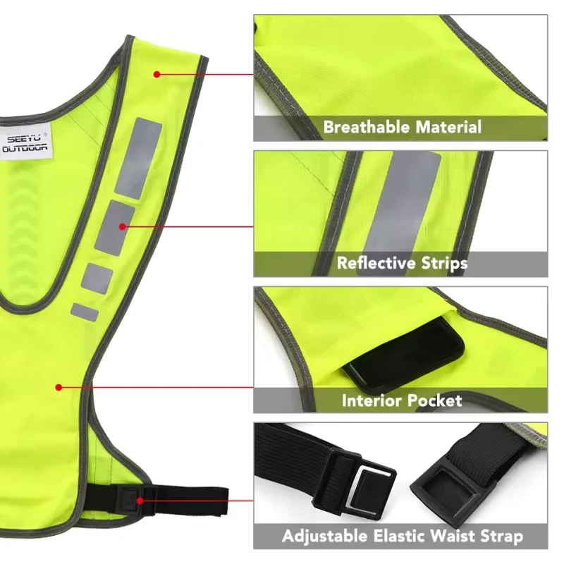 Breathable Fluorescent Mesh Vest High Visibility Running Vest Lightweight Adjustable for Men Women Outdoor Night Riding Portable