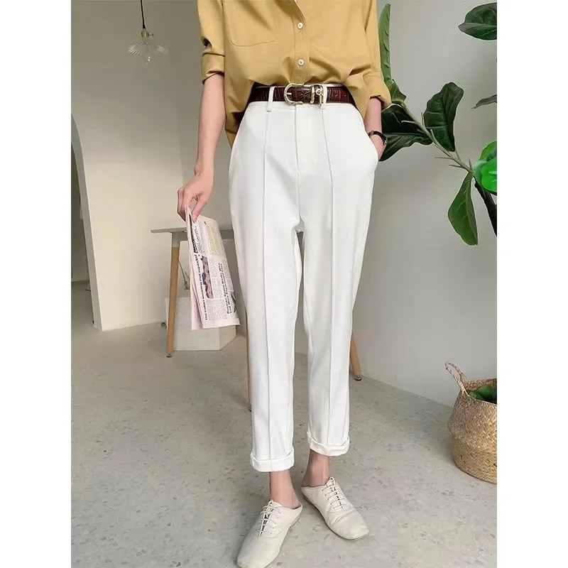New Women's Summer Pants Solid Casual Loose High Waisted Wide Leg Pants Women Street Fashion White Trousers Elegant Pants Female