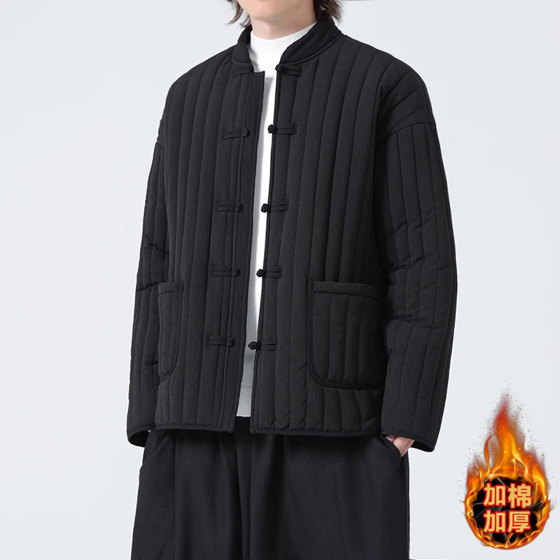 

Parkas Mens Winter Solid Color Standing Collar Coats Warm Men Jacket Chinese Style Loose Harajuku Plush Couple Windproof Outwear