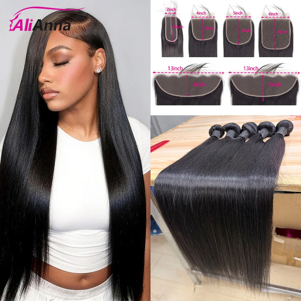 

100% Human Hair Bundles With Closure 20 22 24 Inch 2x6 Closure And Bundles 6x6 4x4 5x5 Closures Human Hair 13x4 13x6Lace Fronal Straight Human Hair Bundles And Weaves 40 Inch Peruvian Bundles Deals Raw Hair Bundles For Women 3-5 Days Delivery No Shedding