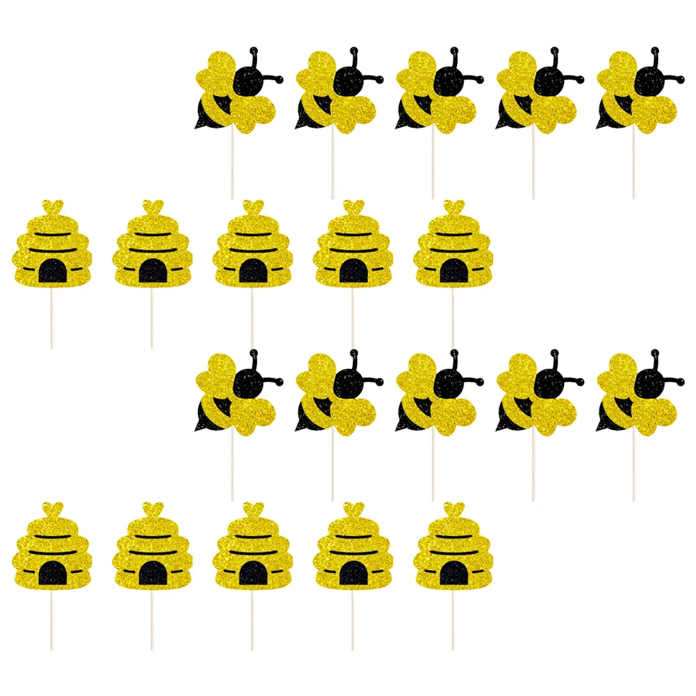 

Bee Themed Cake Decoration Picks Festive Cupcake Toppers Party Dessert Supplies Cartoon Decorations Birthday Celebrations Cake