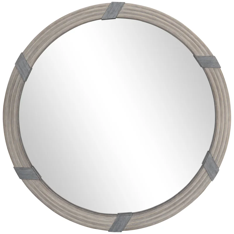 

30.75" Wood Wall Mirror, Farmhouse Decorative e Round Mirror for Wall Decor in Living Room, Bedroom, Natural Wood Color