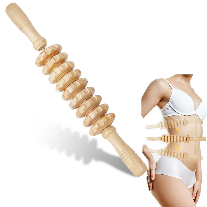 Natural Curved Wooden Massage Roller for Waist and Thigh, Multi-Functional Body Roller for Cellulite Reduction & Muscle Tension