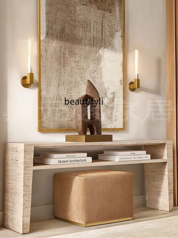 

Natural Cave Stone Console Villa Model House Hallway Entrance Wall Narrow Table Marble Side View