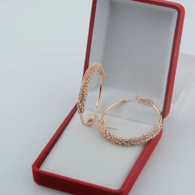 New Women 585 Rose Gold Color Multi White Cubic Zircon Big Hoop Earrings