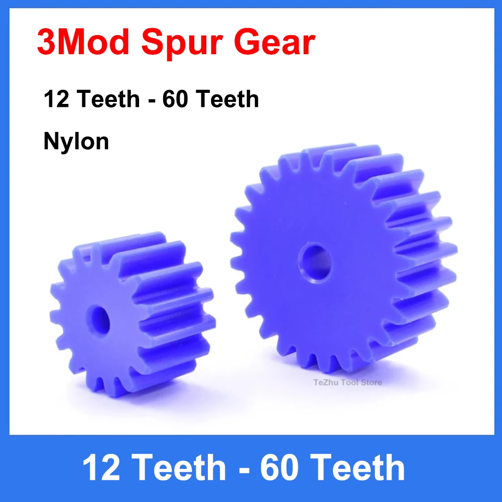 

1Pc 3Mod 12T-60T Blue Nylon Spur Gear 12 13 14 15 16 17 18 19 20 21 22 23 24 25-60 Teeth Plastic Flat Cylindrical Drive Gears