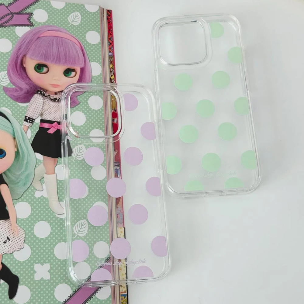 Clear Korean Polka Dots Phone Case For IPhone 17 16 15 14 13 12 11 Pro Max Air Plus Transparent INS Flexible Advanced Back Cover