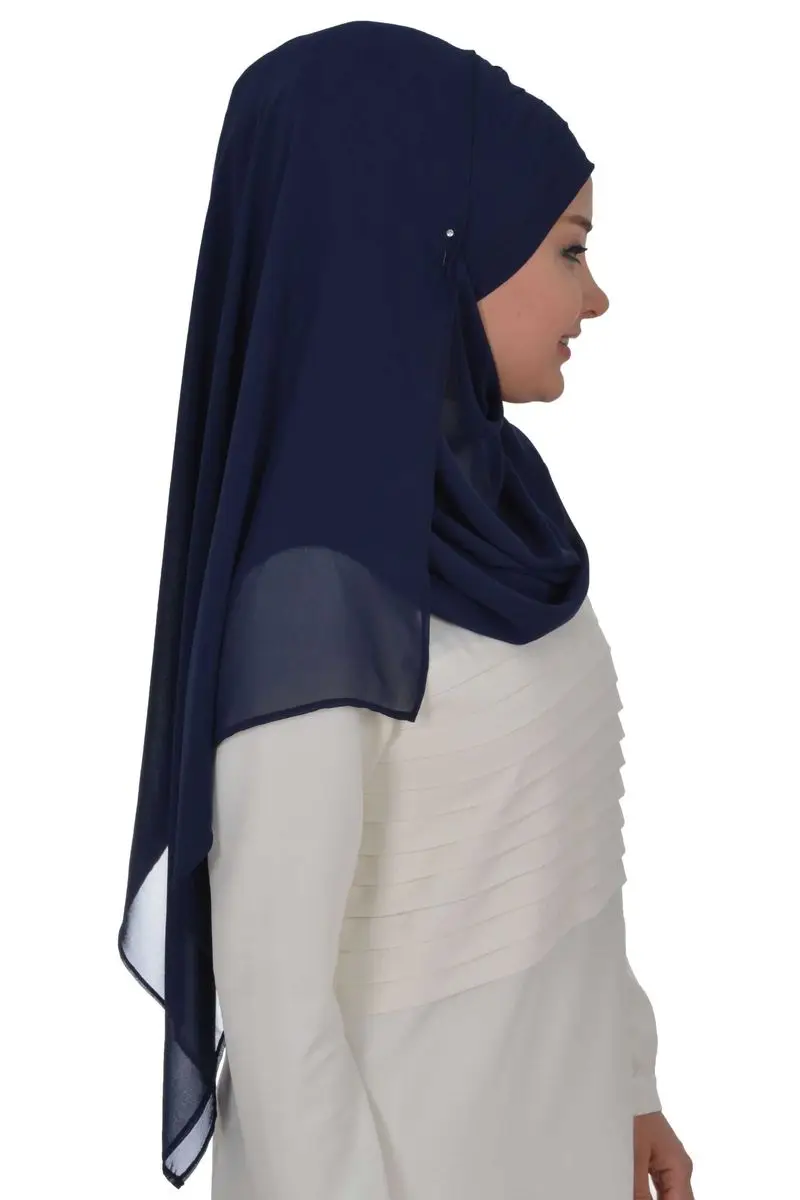 Cross planting practical chiffon shawl navy blue