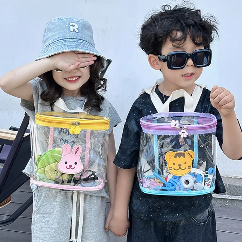 Anti-skid Transparent Kids Backpacks Zipper Bunny Cartoon Waterproof Backpack Bear Cartoon Beach PVC Organizer Bag Summer