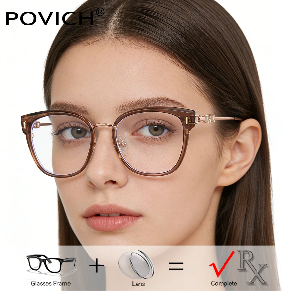 

New Fashion Large Frame Women's Prescription Glasses Filter Blue Light Lenses Recipe Myopia Hyperopia TR90 Titanium Eyeglasses
