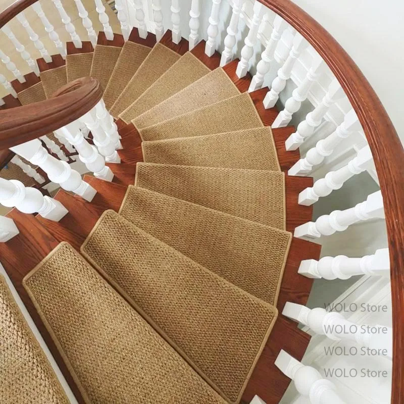 Tapis de marche d'escalier en imitation sisal, antidérapant, doux, décoratif pour la maison, 7 ou 15 pièces, auto-adhésif, couleur camel