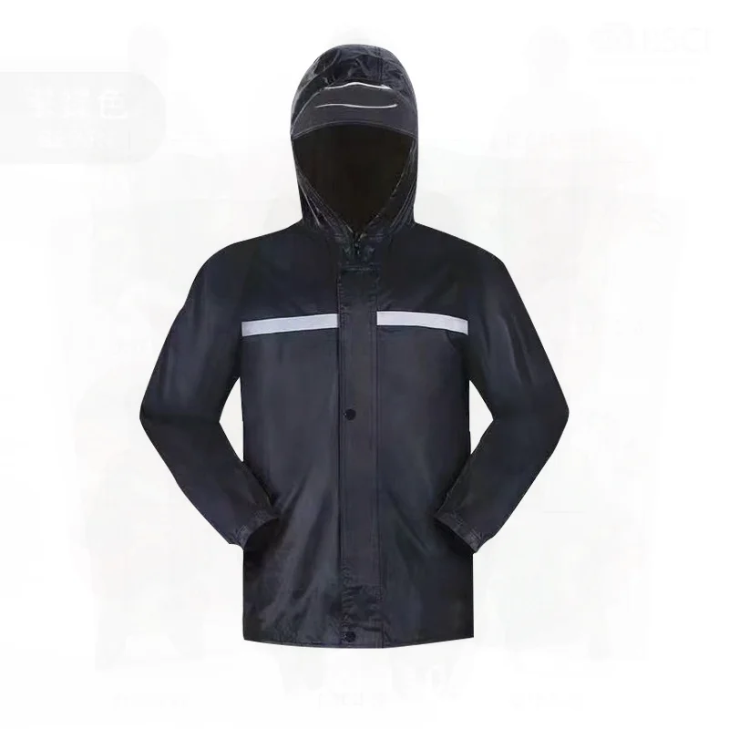 Adult Thickened Oxford Cloth Reflective Raincoat Set Waterproof Labor Protection Outdoor Hiking Rain Pants Suit Black M-4XL