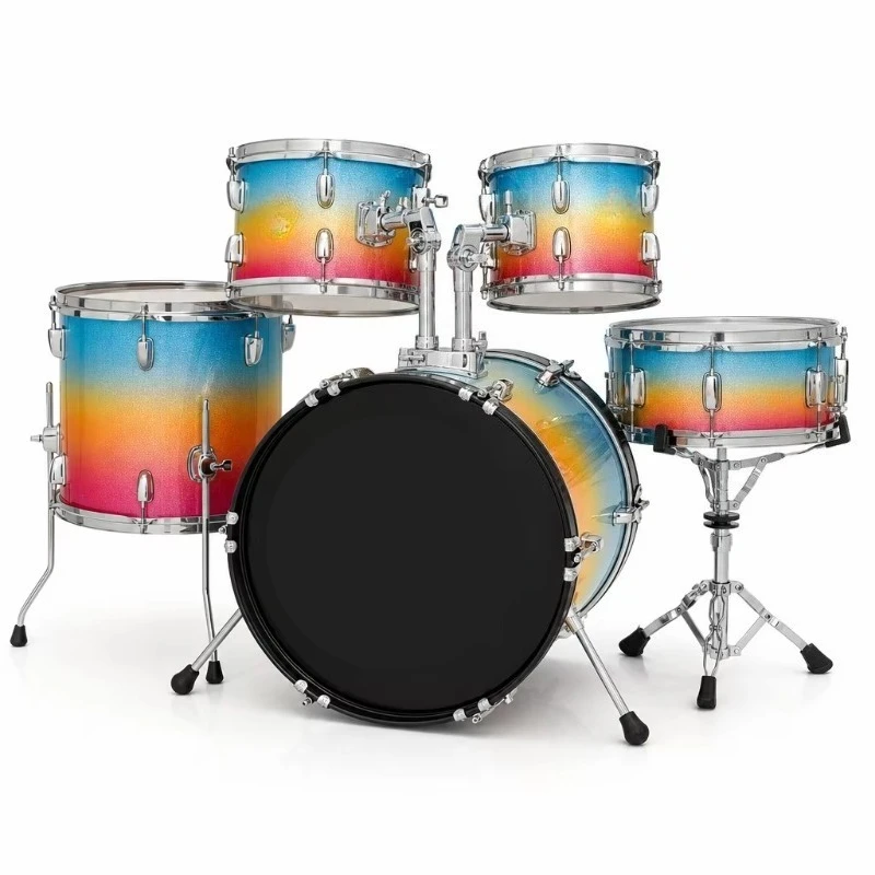 Rainbow 5-Piece Drum Set 4 Silent Cymbals Practice Kit Drum Stool Included