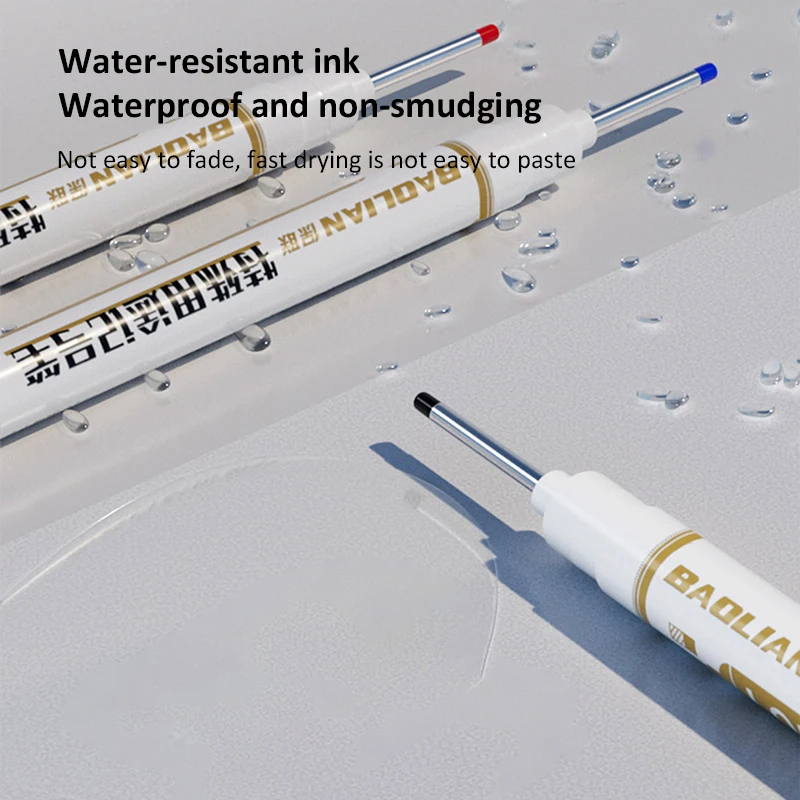 Extra Long Fine Tip Carpenter Pen Metal Perforating Pen Waterproof Construction Site Pens for Wood/Wall/Concrete Tiles/Plastic