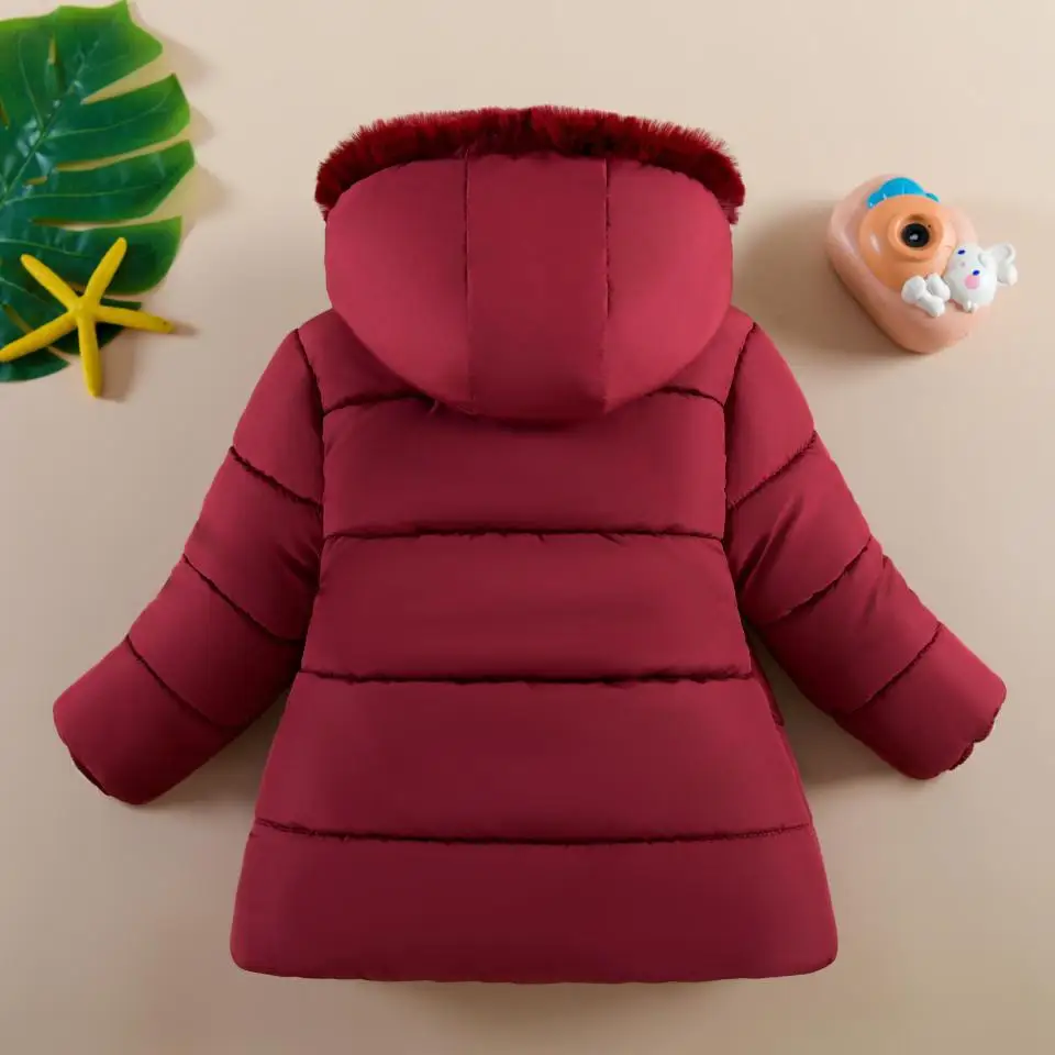 Toddler Winter Thick Girls Jacket Cute Heart Decoration Padded Linning With Velvet Keep Warm Hooded Coat For Kids