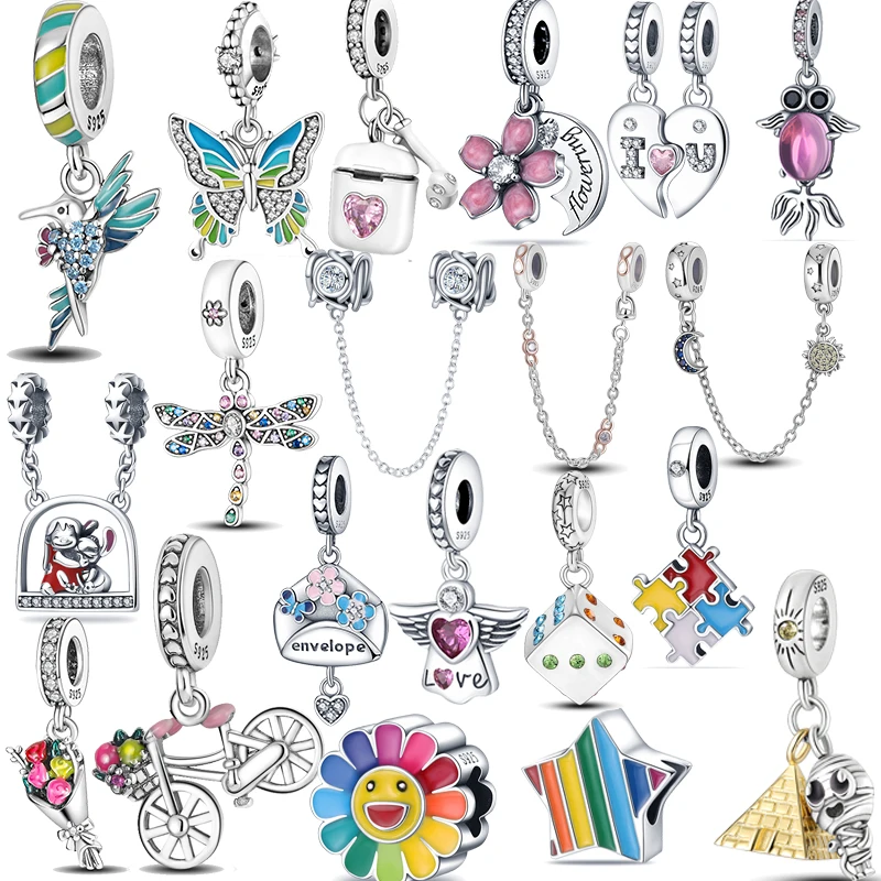 

New 925 Sterling Silver Color Charms Bike Sieve Angel Safety Chain Fit Original Pandora Bracelet DIY Jewelry Girl Birthday Gifts