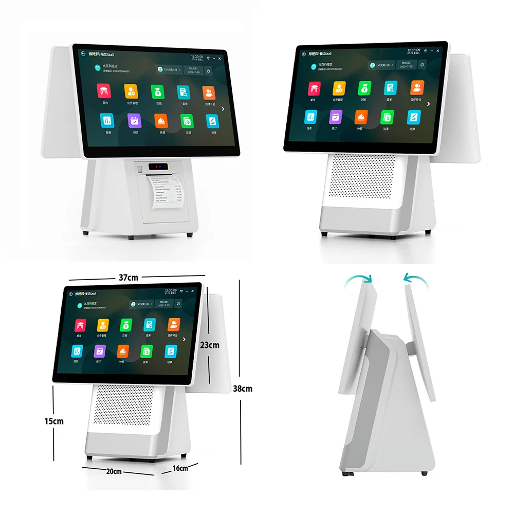 White POS System Efficient Cash Register Business Management Touch Screen Windows POS Terminal Printer All in One POS System