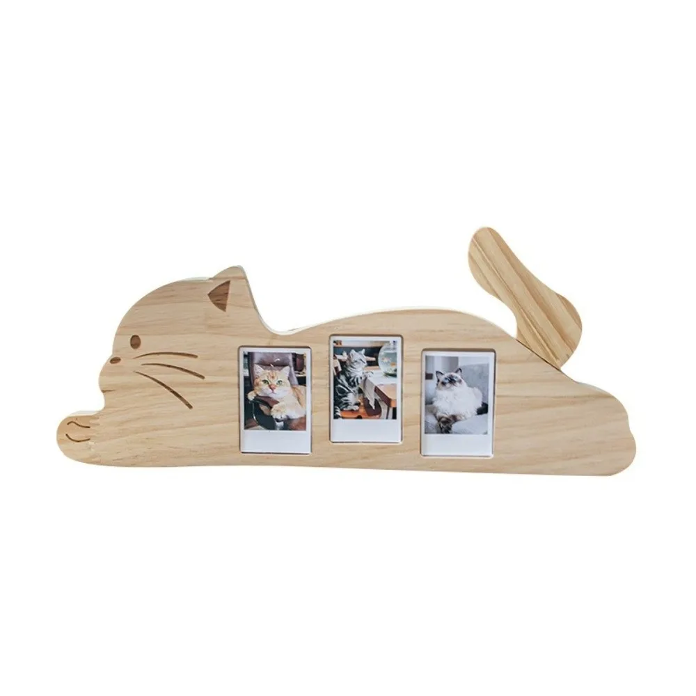 New Cat Shape Photo Frame 3/4 Grids Detachable Picture Frame Wooden Rotatable Tail Frame Pet Photo Album Home Decor