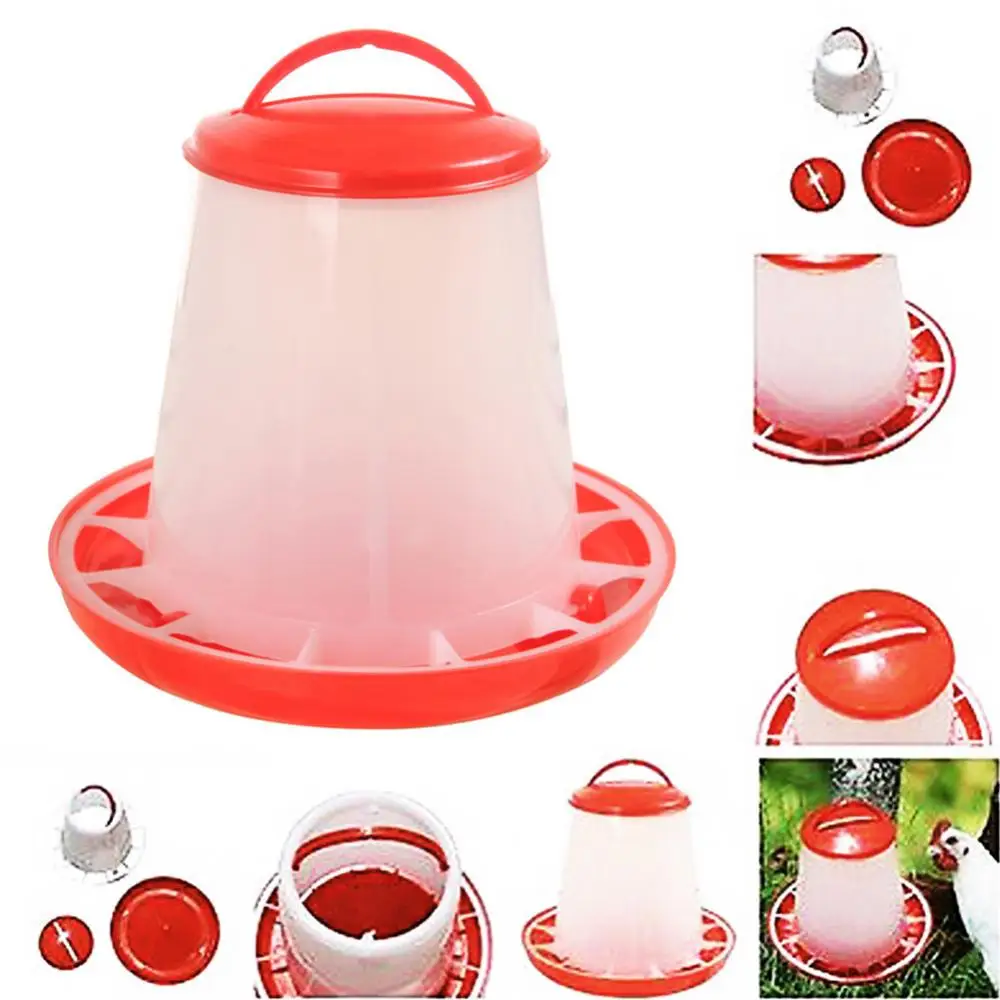 Chicken Duck Feeder Bucket Poultry Food Fountain Chicken Chick Hen Lid Handle Feeding Dispenser Watering Tool Farm Supplies