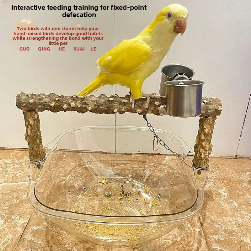 Parrot fixed-point defecation stand with trash bin, suitable for cockatiels and sun conures, for potty training, hand-feeding cu