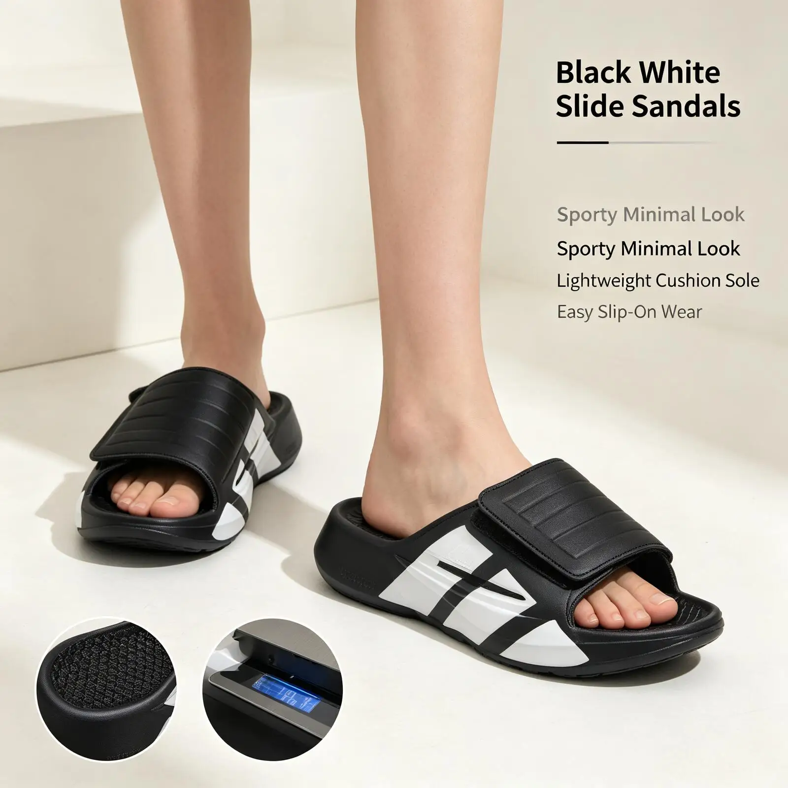 Adidas Original Unisex Black White Slide Sandals Sporty Minimal Lightweight Cushion Sole Flexible Outsole Easy Slip-On Indoor