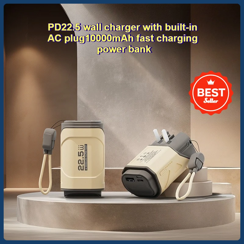

PD22.5 Wall Charger with Built-in AC Plug10000mAh Fast Charging Power Bank with Cable and Portable Power Source