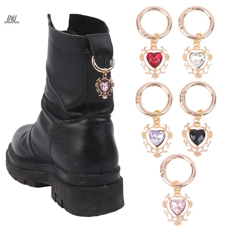 1pc Diamond Heart-Shaped Martin Boots Shoes Buckles Decoration Gothic Personality Shoe Pendant Shoes Accessories Lucky Jewelry