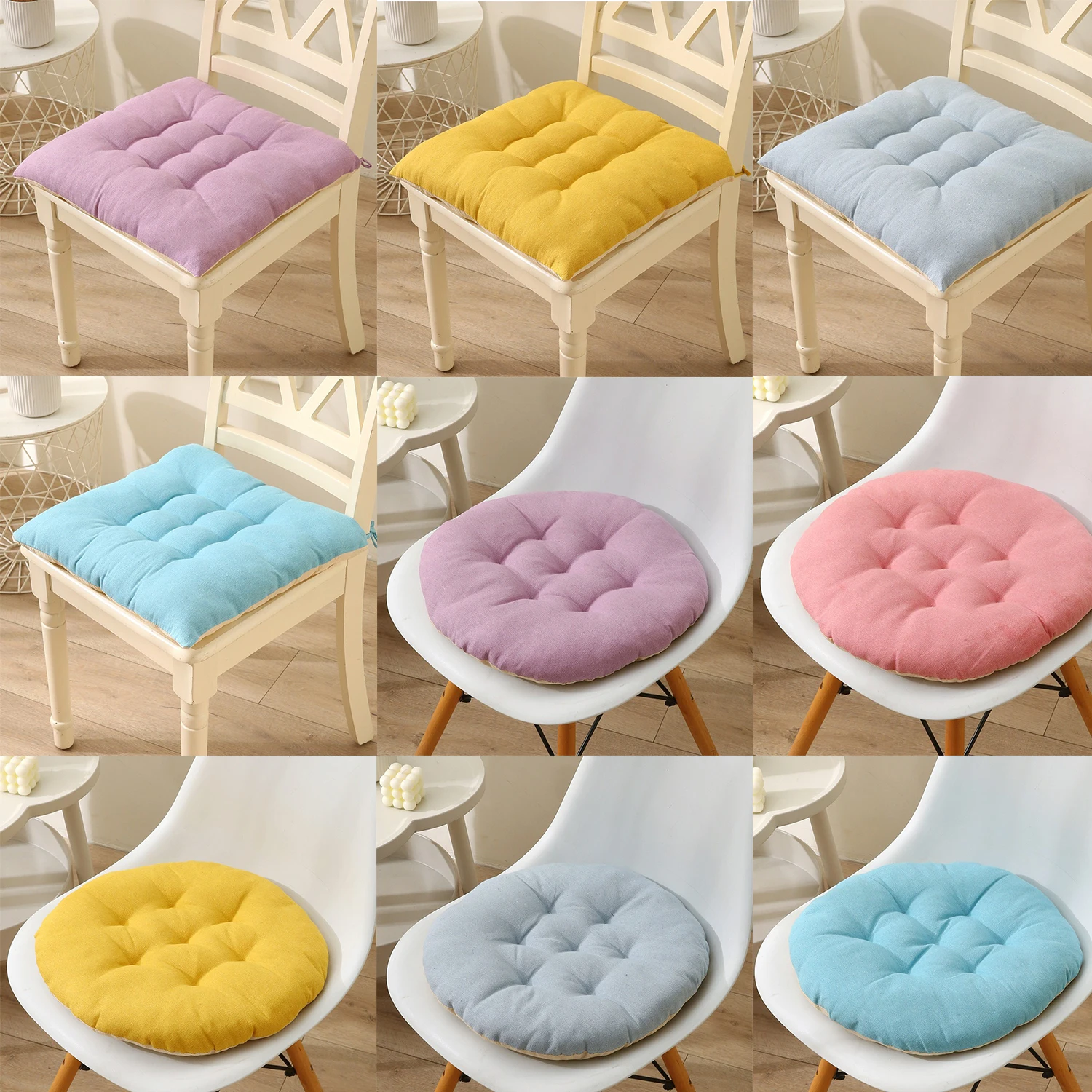 

Square/Round Chair Cushion Solid Color Anti Skid Bright Color Seat Pillow Dining Chair Cushion Creative Sofa Fabric Cushions
