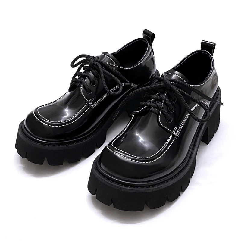 Woman Thick Heel Height Increasing Shoes Spring Summer Daily Outdoor Trendy Square Toe Oxfords Casual Flatforms Girls